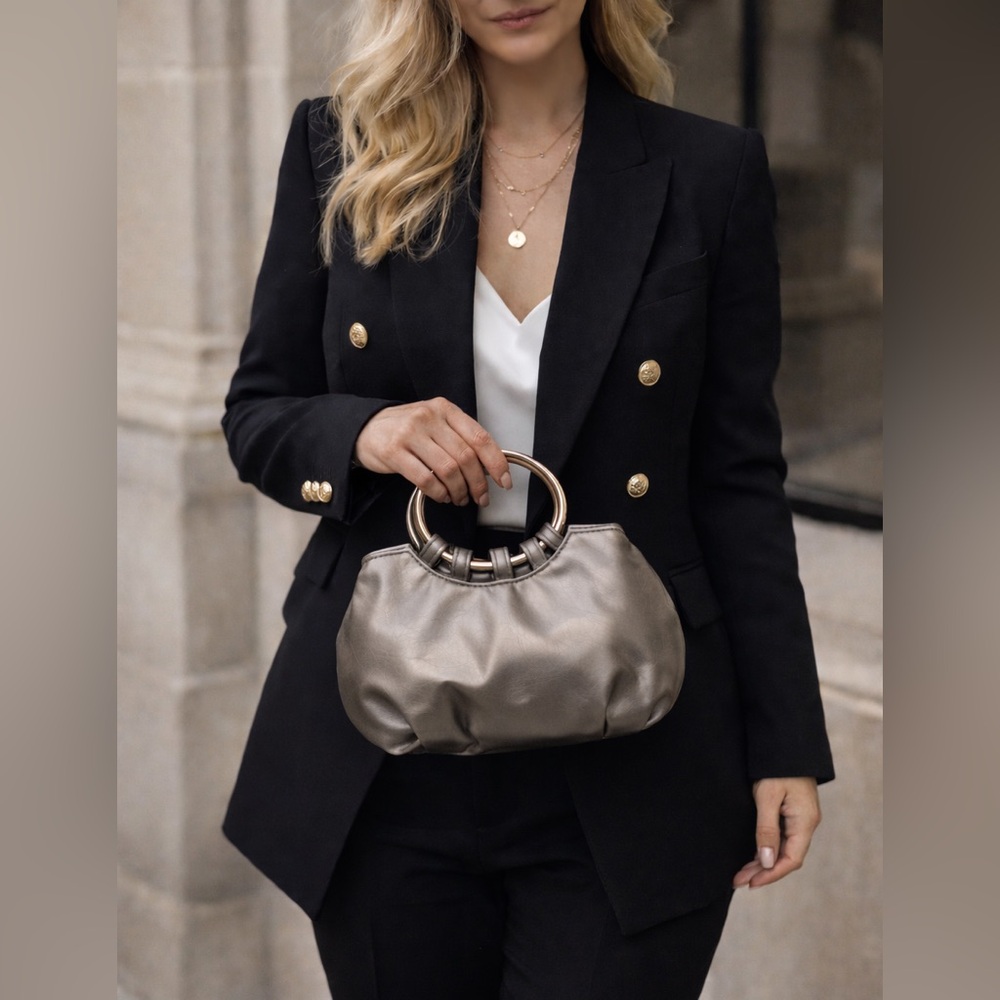 Elegant Metallic Handbag with Silver Accents